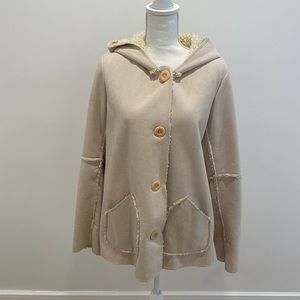 Velvet hooded faux Sherpa coat